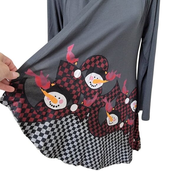 A Walk in the Park Size M Gray Snowmen Graphic Print Open Cardigan - Picture 3 of 12